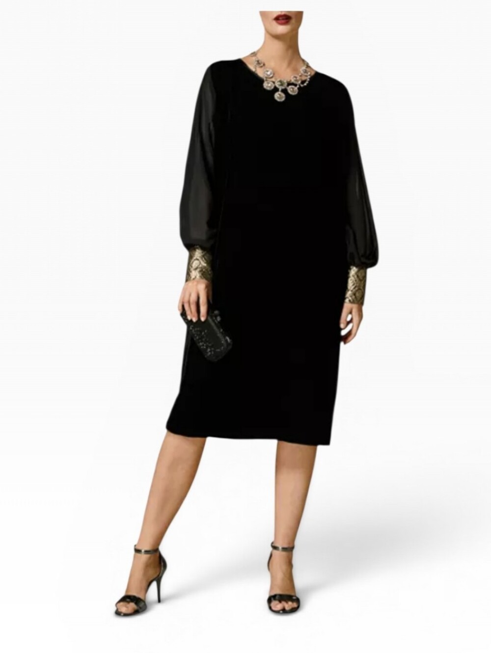 Marina Rinaldi "DRY" Comfort Fit Black Velvet Dress Embellished Cuffs Size 24W‎